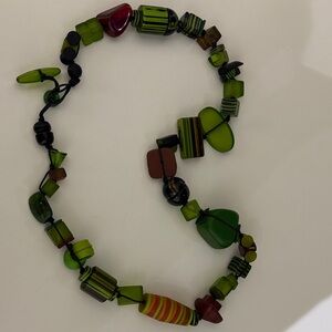 Sobral Green Multi-Bead Necklace with Red and Brown Accents